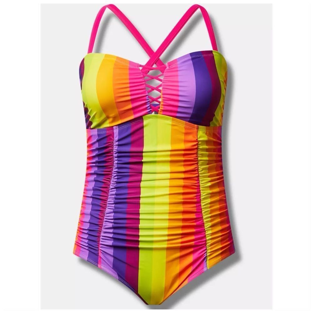 torrid Neon Rainbow Stripe One-Piece Swimsuit